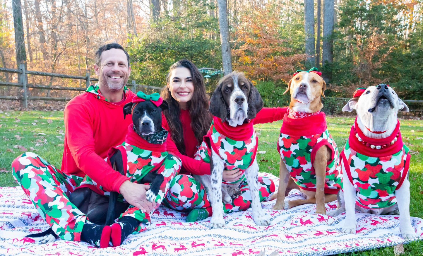 Christmas Pittie Camo - PAWjama with Red Neck & Trim/Sleeves