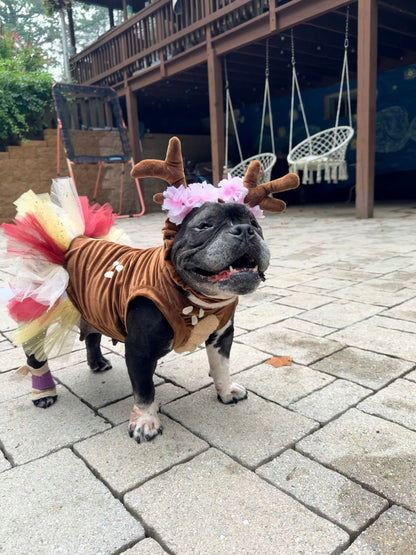 Woodland Reindeer Dog Tutu Dress & Antlers Headband