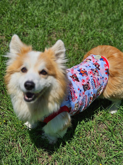 Red, White & Woof - Dog Pajama with Red OR Blue Neck & Trim/Sleeves
