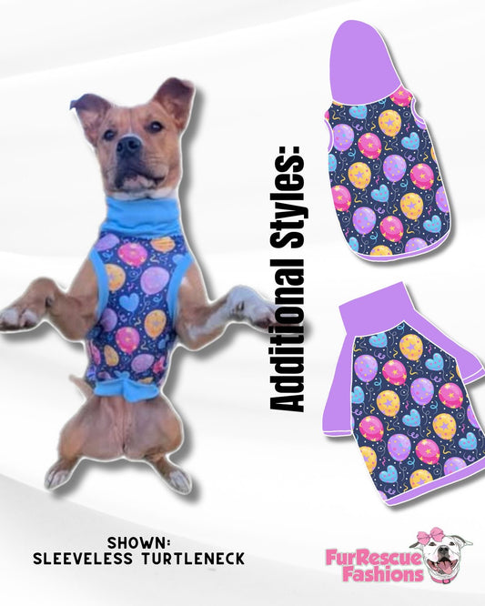 Balloon Birthday Pawty - Dog Pajama with Lavender Neck & Trim/Sleeves