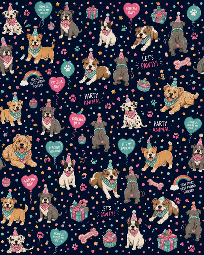 Let’s Pawty on My Barkday Navy Blue - Dog Pajama with Aqua Neck & Trim/Sleeves