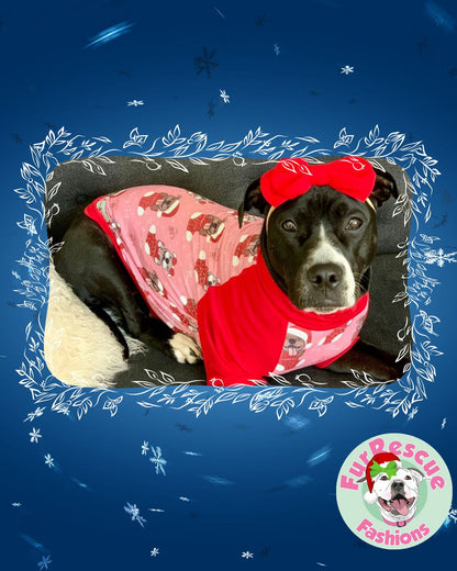 Merry Pitmas Pink- Dog Pajama with Red Neck & Trim/Sleeves