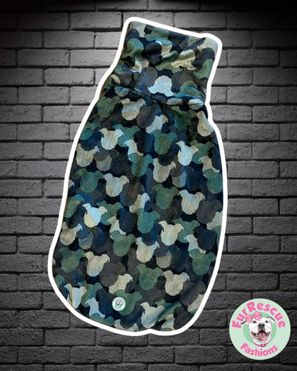 Pittie Camo – Olive Green Dog Pajama with Green Neck & Trim/Sleeves