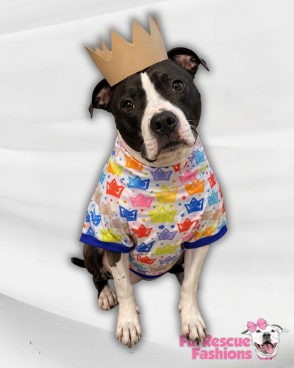 Crown Me, Pawlease! - Dog Pajama with Pink or Blue Neck & Trim/Sleeves
