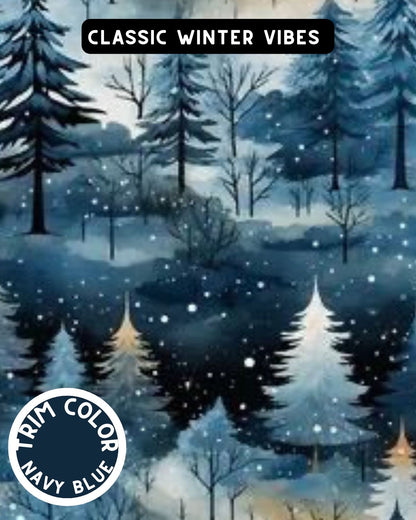 Classic Winter Vibes Dog Pajama with Navy Neck & Trim/Sleeves