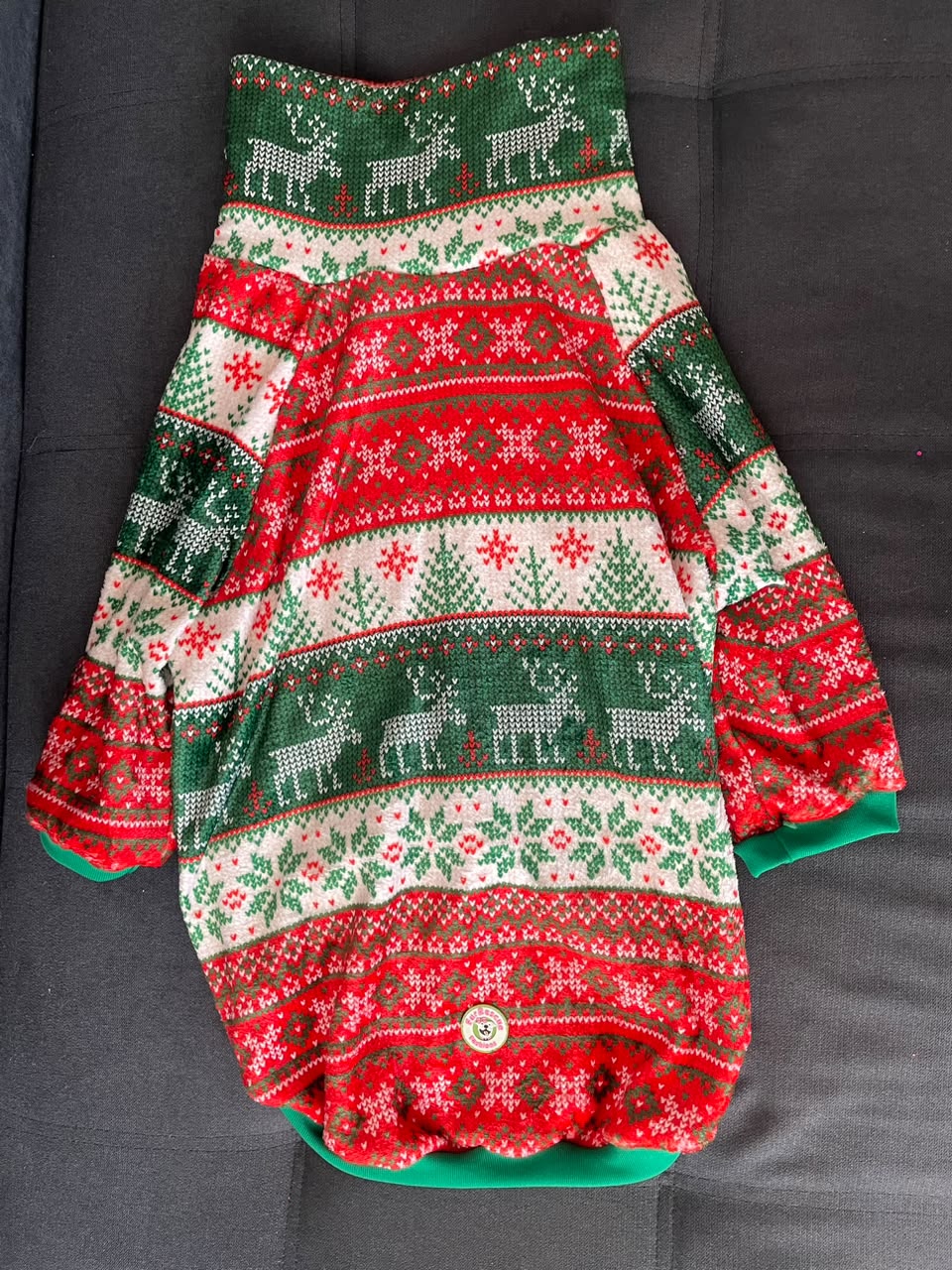 Cozy Christmas Knit Fair Isle - Dog Pajama with Green Neck & Trim/Sleeves