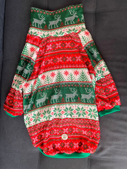 Cozy Christmas Knit Fair Isle - Dog Pajama with Green Neck & Trim/Sleeves
