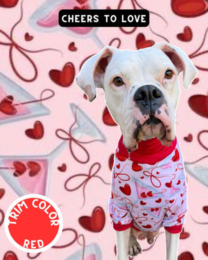A Martini & Cheers to Love Dog Pajama with Red Neck & Trim/Sleeves