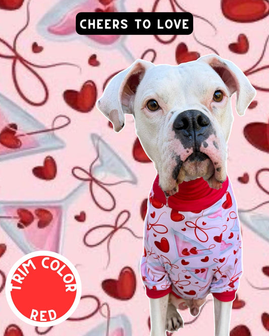 A Martini & Cheers to Love Dog Pajama with Red Neck & Trim/Sleeves