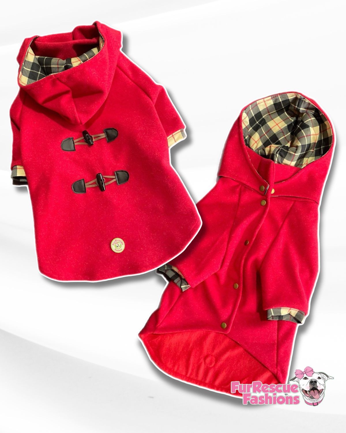 Classy Dog Peacoat With Barkberry & Fleece Lining  - Removable Hoodie (Red & Navy Blue)