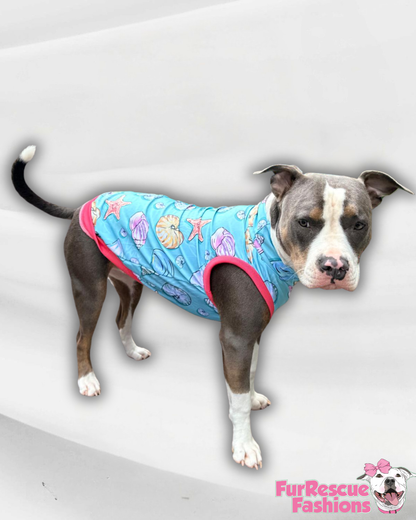 Seashell Serenity - Dog Pajama with Coral Neck & Trim/Sleeves
