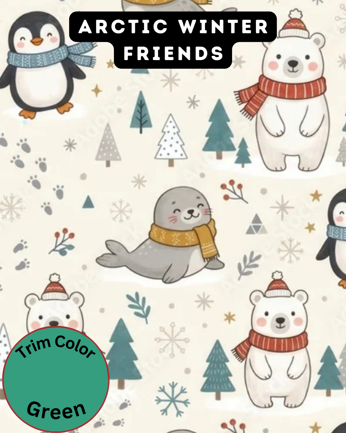 Arctic Winter Friends - Dog Pajama with Green Neck & Trim/Sleeves
