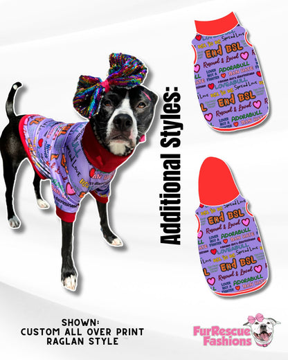 Pittie Proud Purple - End BSL Dog Pajama with Red Neck & Trim/Sleeves