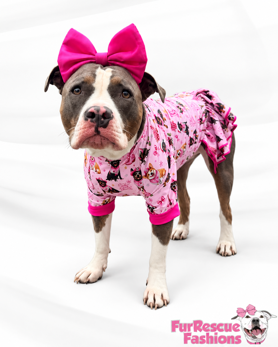 Holly Dolly Christmas - Dog Pajama with Pink Neck & Trim/Sleeves
