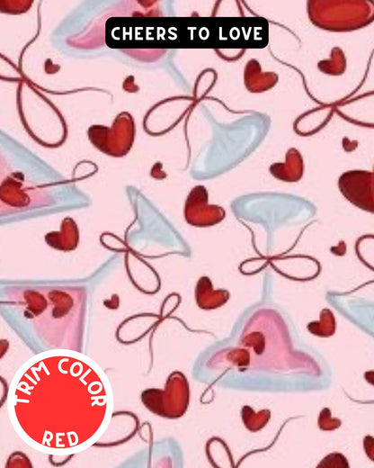 A Martini & Cheers to Love Dog Pajama with Red Neck & Trim/Sleeves