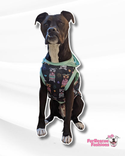 FurResCrew in Charcoal - Dog Pajama with Mint OR Pink Trim/Sleeves