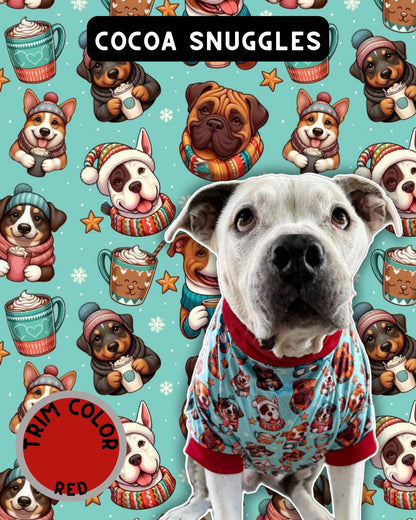 Cocoa Dog Snuggles - Dog Pajama with Red Neck & Trim/Sleeves