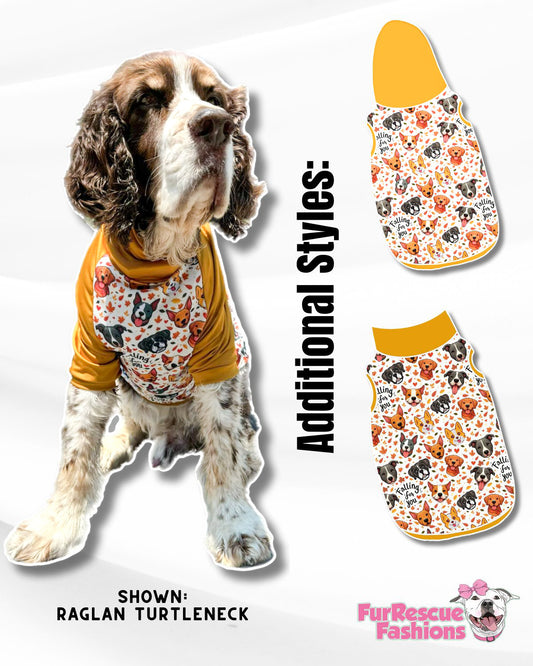 Falling For You Dog Pajama with Mustard Neck & Trim/Sleeves