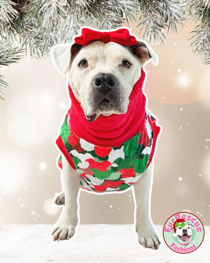Christmas Pittie Camo - PAWjama with Red Neck & Trim/Sleeves