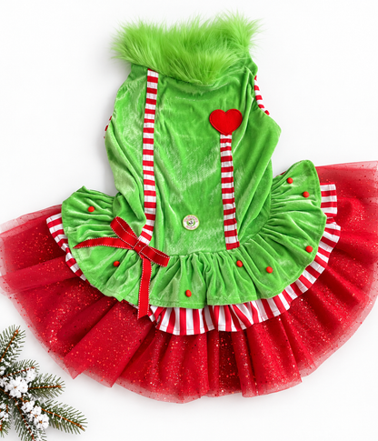 Merry Little Mischief Couture Christmas Dog Dress & Hat
