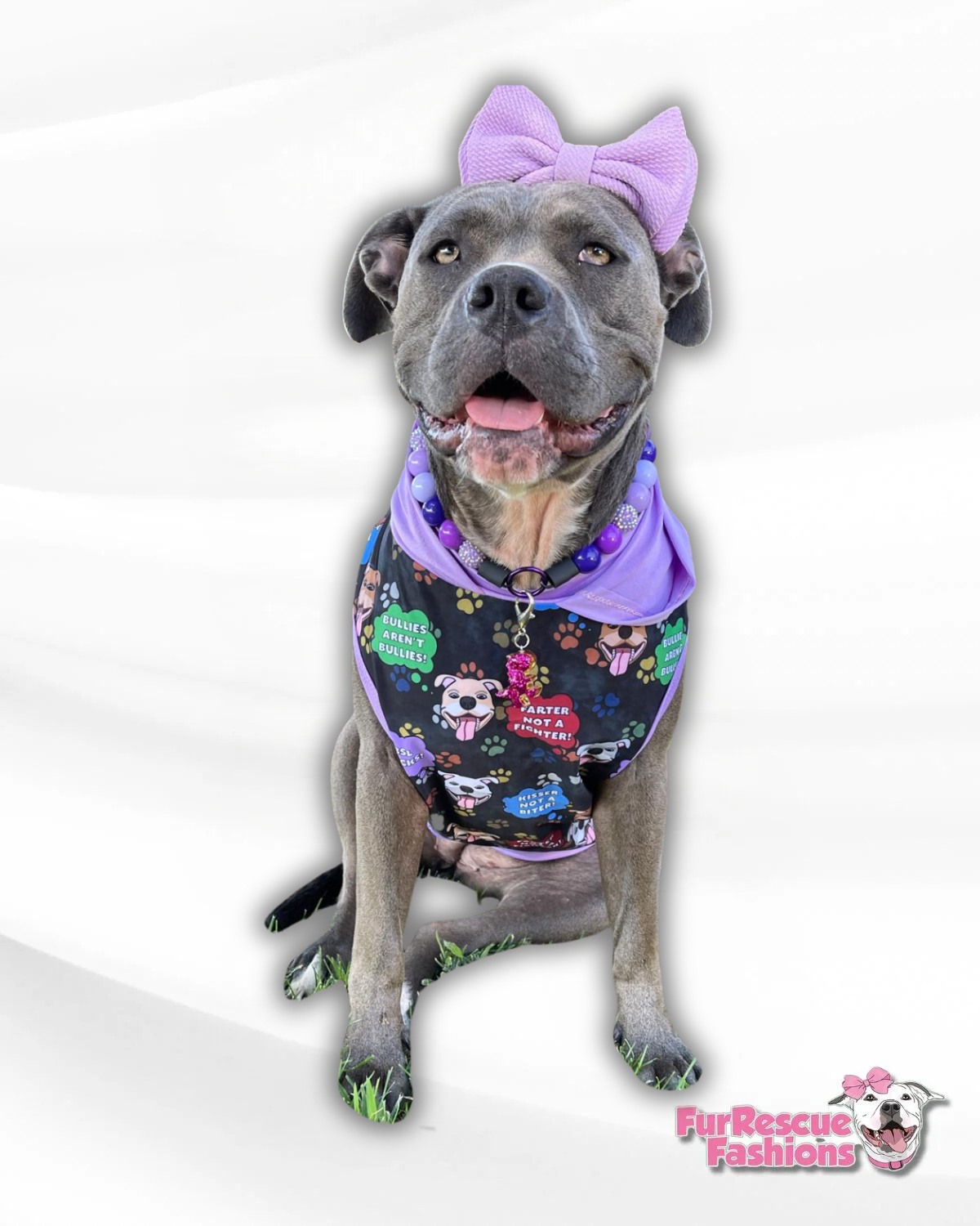 Pittie Talk  - Dog Pajama with Lilac OR Orange Neck & Trim/Sleeves