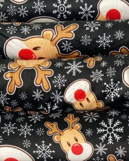 Red-Nosed Reindeer & Snowflakes  Ultra-Luxe - Dog Pajama with Red Neck & Trim/Sleeves