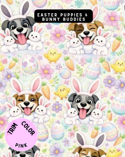 Easter Puppy & Bunny Buddies Pajama with Pink Neck & Trim/Sleeves