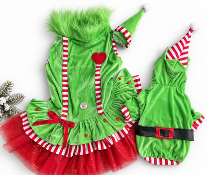 Merry Little Mischief Couture Christmas Dog Dress & Hat
