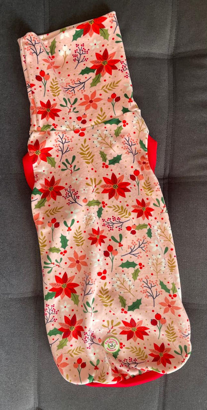 Christmas Blooms - Dog Pajama with Red Neck & Trim/Sleeves