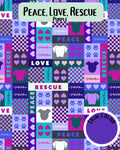 Peace, Love, Rescue (Purple) - Dog Pajama with Purple Trim/Sleeves