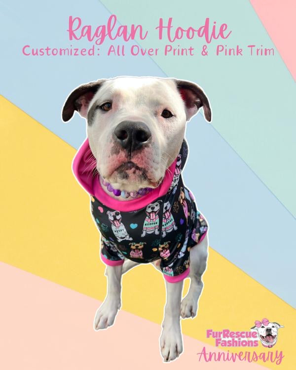 FurResCrew Charcoal- Dog Pajama with Mint or Pink Neck & Trim/Sleeves