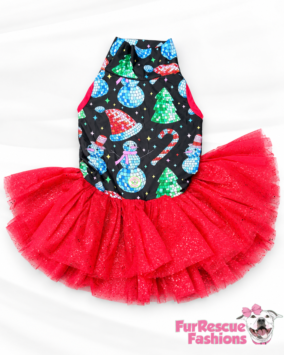 Disco Snowman Christmas Party - Dog Pajama with Red Neck & Trim/Sleeves