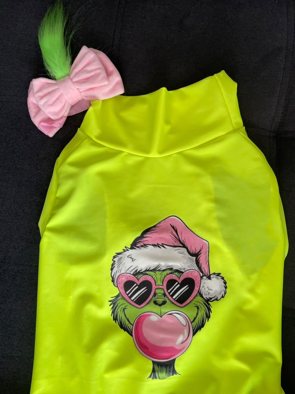Grinch Bubblegum Dog Tutu Dress With Headband