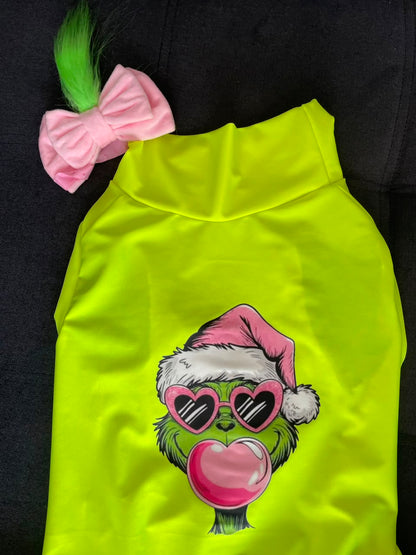 Grinch Bubblegum Dog Tutu Dress With Headband