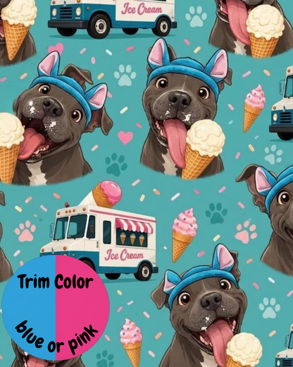 When Ice Cream is Life - Dog Pajama with Blue or Pink Neck & Trim/Sleeves
