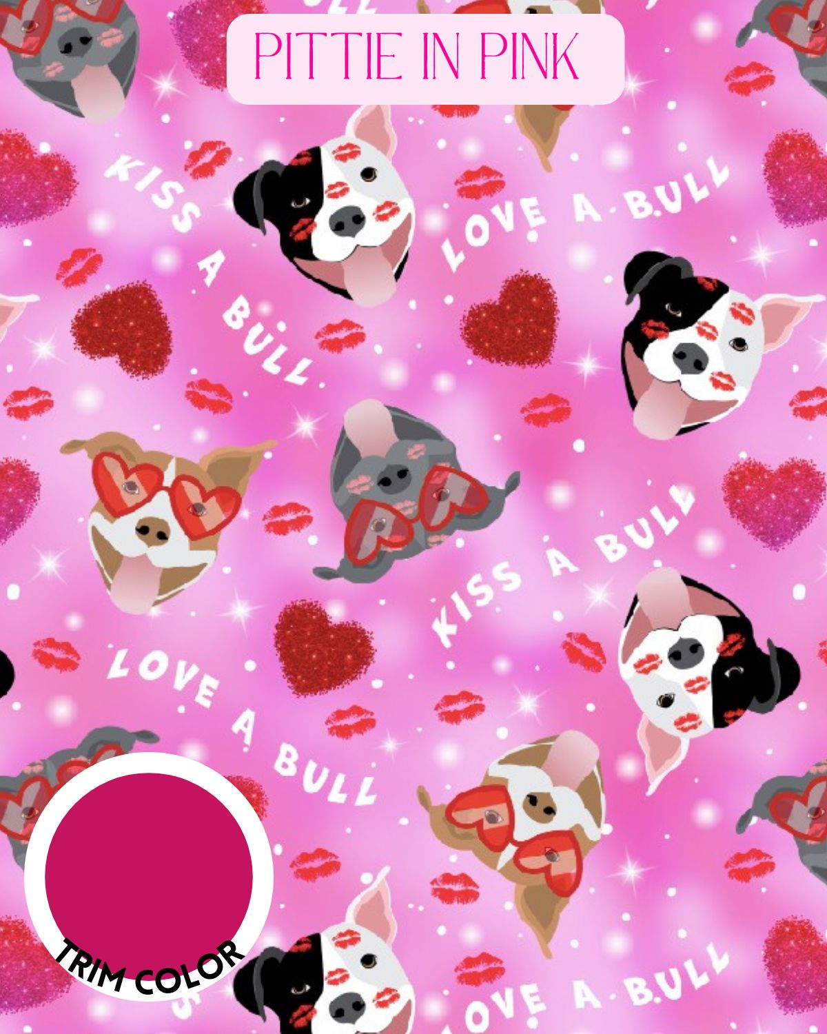Kiss A Bully Pittie in Pink – Dog Pajama with Fuchsia Neck & Trim/Sleeves