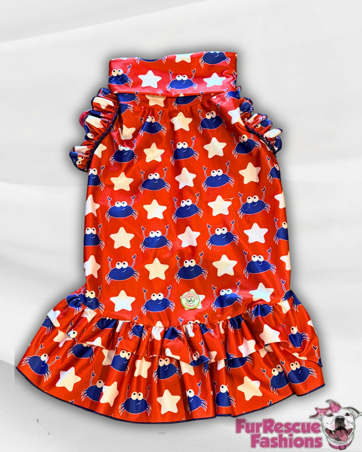 Red, White & Blue Crabs Dog Dress With Ruffle / With Sleeves or Sleeveless