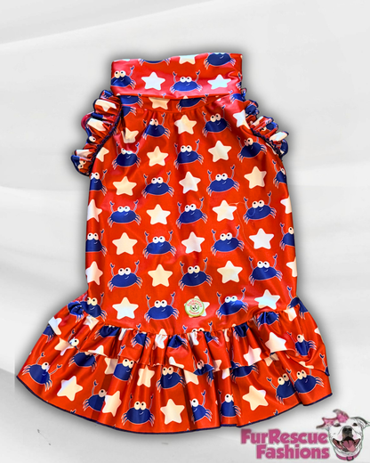 Red, White & Blue Crabs Dog Dress With Ruffle / With Sleeves or Sleeveless