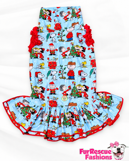 Snoopy & Friends Christmas - Dog Pajama with Red Neck & Trim/Sleeves