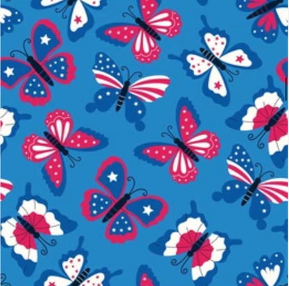 Patriotic Butterflies - Dog Pajama with Red Neck & Trim/Sleeves