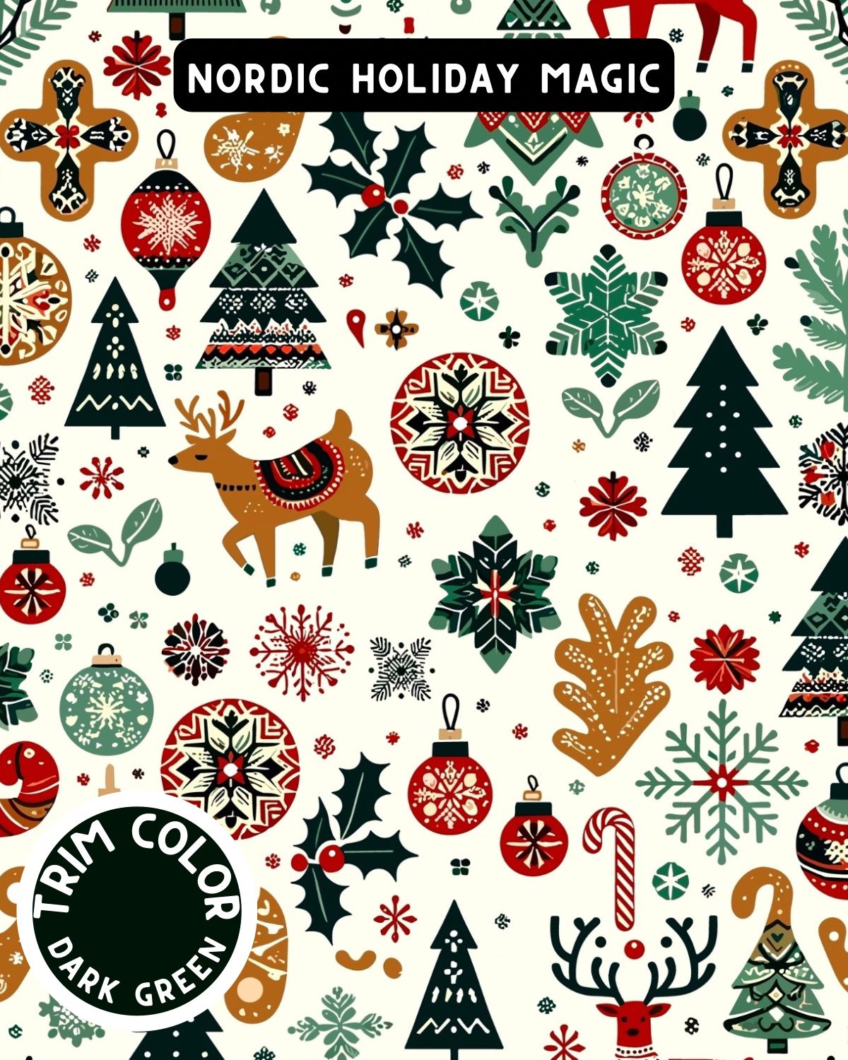 Nordic Holiday Magic Dog Pajama with Dark Green Neck & Trim/Sleeves