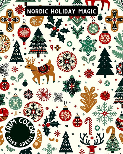 Nordic Holiday Magic Dog Pajama with Dark Green Neck & Trim/Sleeves