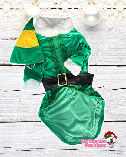 Buddy’s North Pole Couture Christmas Dog Outfit & Hat