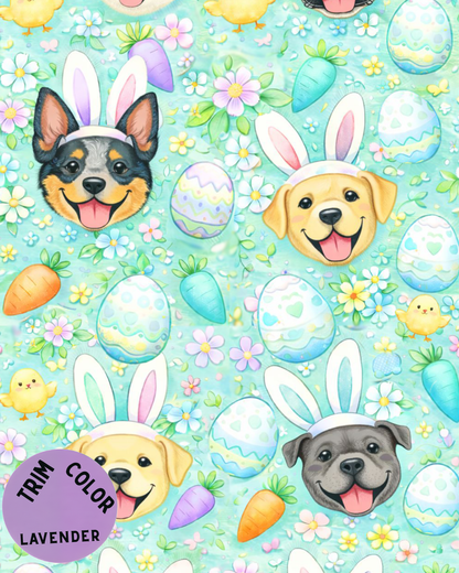 Bunny Pups Eggstravaganza Pajama with Lavender Neck & Trim/Sleeves