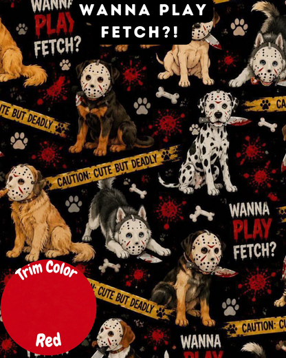Wanna Play Fetch - Dog Pajama with Red Neck & Trim/Sleeves