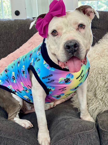 Rescued & Loved – Dog Pajama with Black Neck & Trim/Sleeves