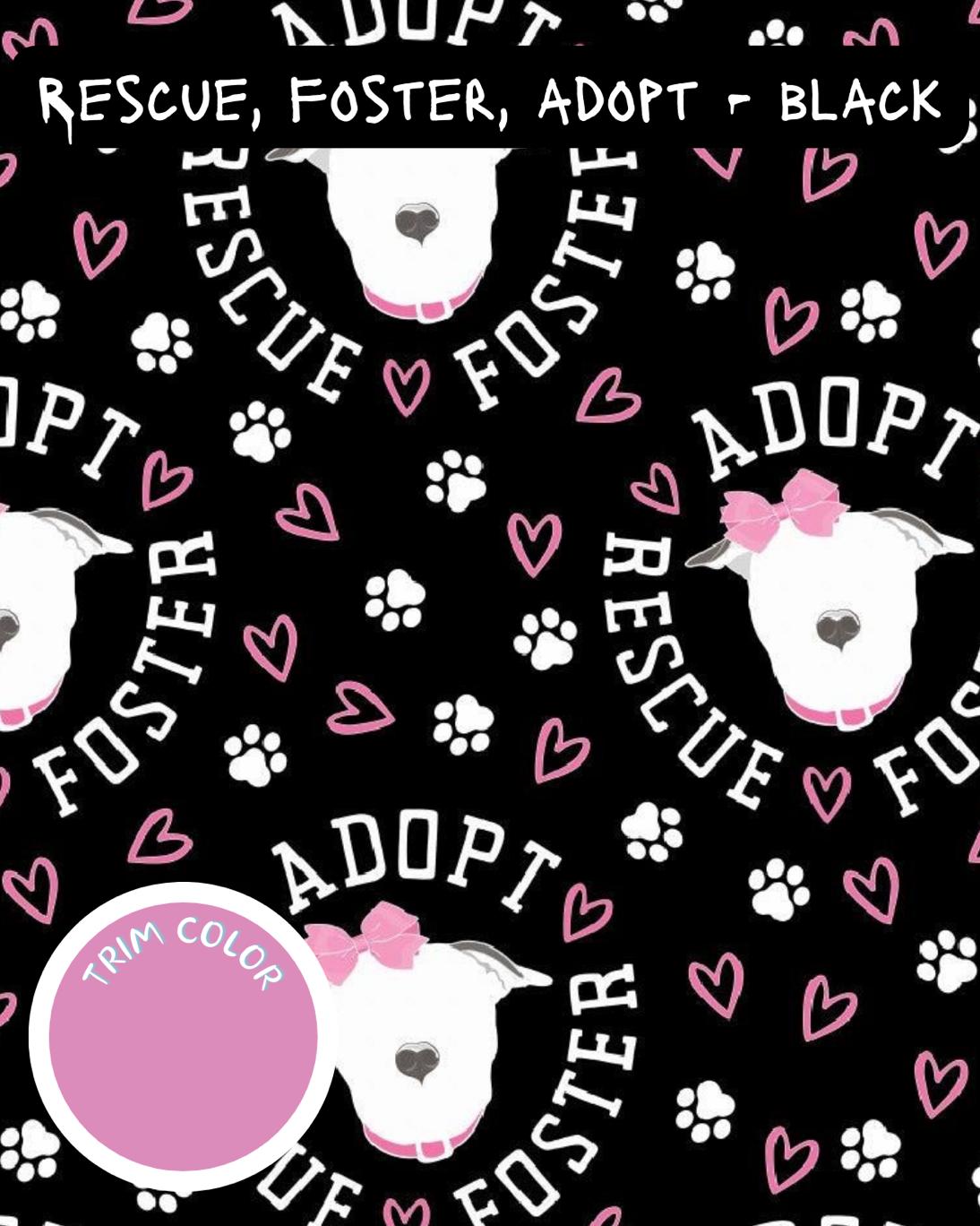 Rescue, Foster, Adopt Black Dog Pajama with Pink Trim, Neck & Sleeves