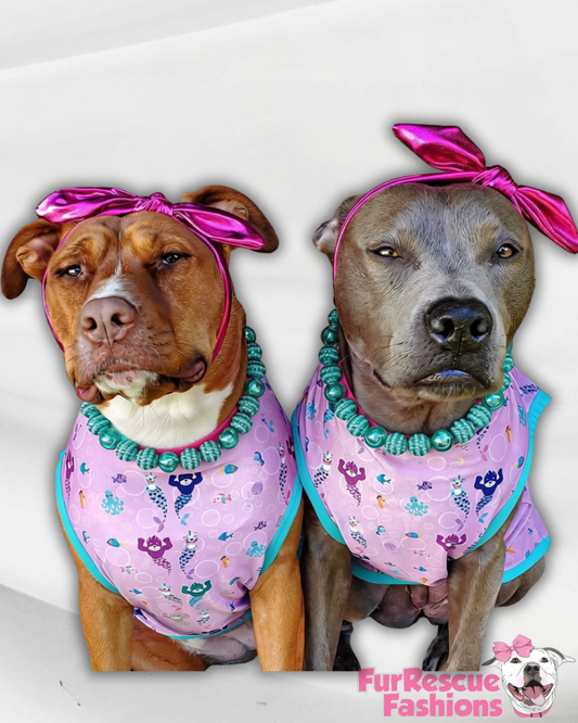 Pittie Mermaid Pawty Pink - Dog Pajama with Aqua Neck & Trim/Sleeves