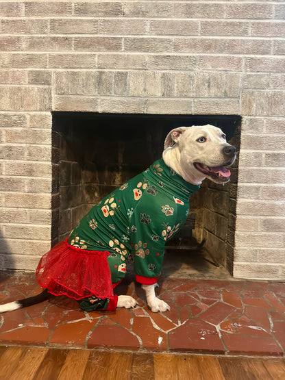 Reindeer Paw Prints - Dog Pajama with Red Neck & Trim/Sleeves