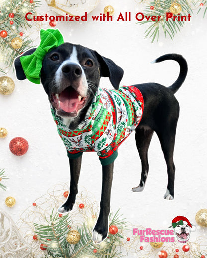 Dashing Through The Snow (White) - PAWjama with Green Neck & Trim/Sleeves